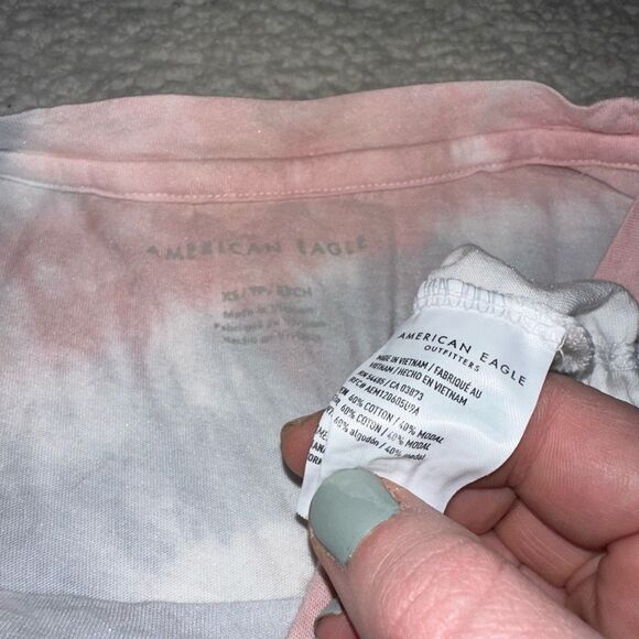 American Eagle Dreamy Pastel Pink Blue Tie Dye Cinch Waist Tee XS EUC - Picture 5 of 9